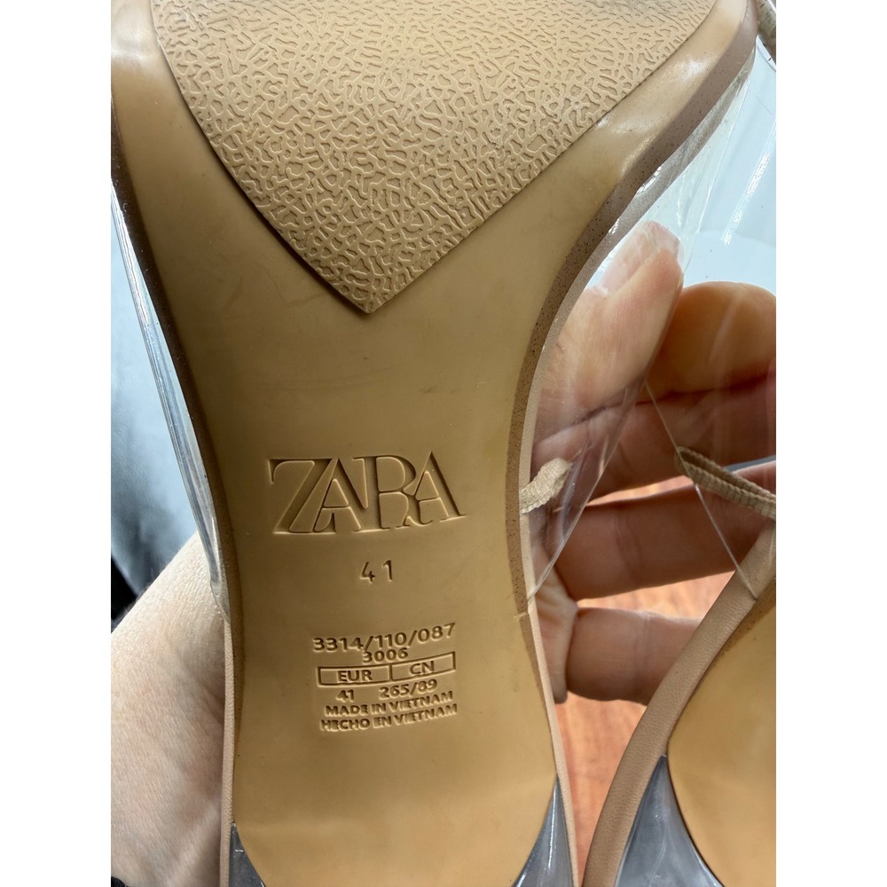 Zara Vinyl Heeled Mules Women 41 Tan Clear Architectural Strap Sandals 3314/110 - Picture 8 of 10